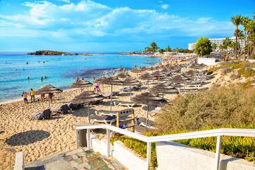 Peel and stick wall murals Cyprus View of turquoise water Nissi beach in Aiya Napa, Cyprus. Ayia Napa coastline. Beautiful sand beach in Aiya Napa, Cyprus. Famous tourist beach in Cyprus