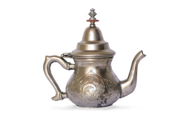 arabic antique old silver teapot isolated on white background
