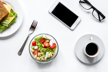 concept of lunch break at work top view mock up