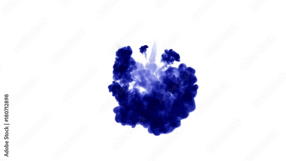Poster a lot of flows of isolated blue ink injects. blue paint bubble in water , shot in slow motion. use f