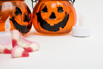 Halloween party objects arranged and isolated on a white background