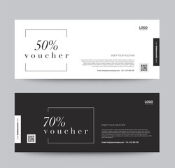 Gift Voucher Template Promotion Sale discount, black and white background, vector illustration - obrazy, fototapety, plakaty