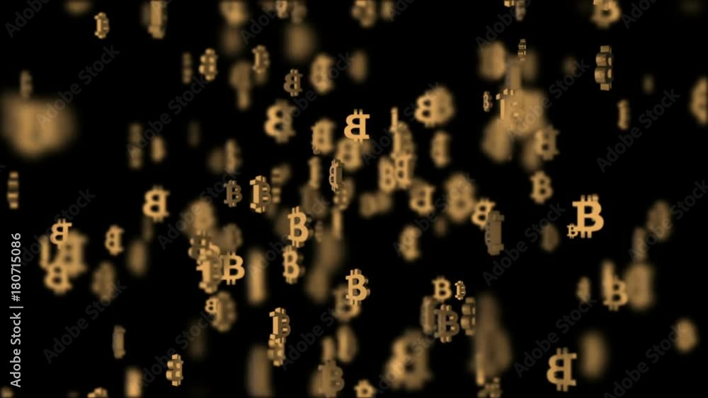 Poster mining bitcoins. cinematic background. 3d animation. seamless loop.