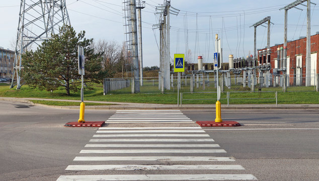A very dangerous pedestrian crossing near a high-voltage electrical transformer station
