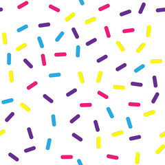 Festival seamless pattern with confetti or donut's glaze, sprinkles. Repeating background, vector illustration