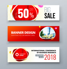 Banner template design. Presentation concept. Red Corporate business banner template background. Horizontal banner stand or flag design layout. For conference, forum, shop, web site.