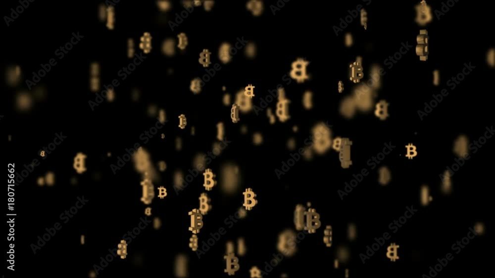 Poster hovering in the digital space of bitcoins. cinematic background. 3d animation. seamless loop.