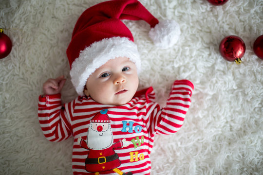 Christmas portrait of cute little newborn baby boy