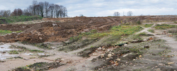 Erosion of land and soil from the effects of wind, water and barbarous human actions concept.