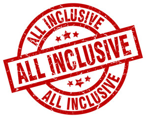 all inclusive round red grunge stamp