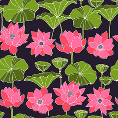  Vector seamless pattern with lotus.