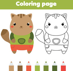 Coloring page with cat. Drawing kids game. Printable activity