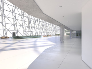 Public interior atrium. 3D render.