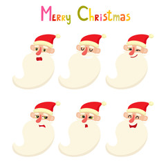 Set of cute emotional Santa Claus, upset, angry surprise, smile, cartoon vector illustration