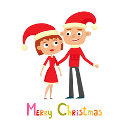 Cartoon cute couple of woman and man isolated on white.