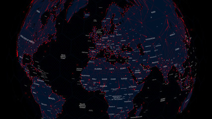 Futuristic interface world map with global technology and telecommunication network