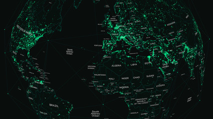 HUD world map with global technology and telecommunication network © max_776