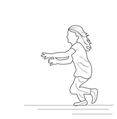 isolated, sketch little girl running