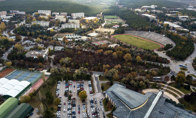 aerial view of devrim stadium in middle east technical university in autumn