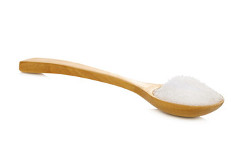  sugar in wooden spoon isolated on white background