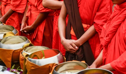 Fotobehang Buddhists monk alm giving Laos Vientiane © Frederik G. Enneman