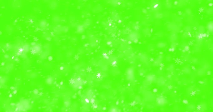 christmas chroma key green screen background with snowflakes falling snow from top, holiday snow xmas event concept