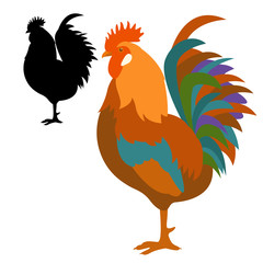 rooster vector illustration flat style profile side silhouette