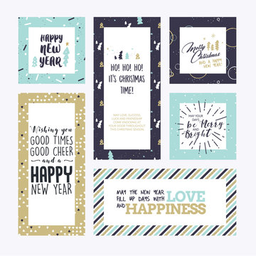 Collection of Christmas and New Year greeting cards and web banners. Flat design vector illustration concepts for greeting cards, web banner, flayer brochure, party invitation card.