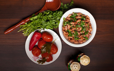 Lobio Georgian dish with red beans, spices and herbs.