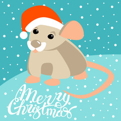 mouse in santa hat vector illustration flat style profile
