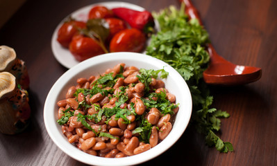 Lobio Georgian dish with red beans, spices and herbs.
