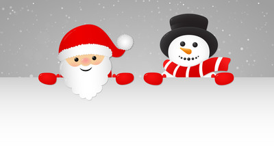 Christmas card with happy Santa Claus and Snowman. Vector.