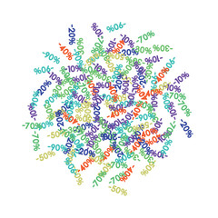 Sale Banner Confetti. Vector Falling Down -10, -20, -30, -40, -50, -70, 90 Banner or Sticker. Holidays Shopping Promotion Ads. Rebate Badge, Price Discount Hipster Sale Banner, Frame or Border