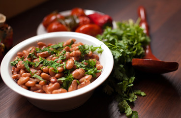 Lobio Georgian dish with red beans, spices and herbs.