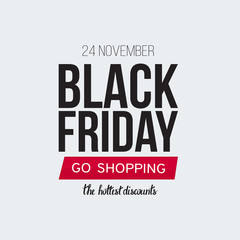 Black Friday Sale banner template for web, print design production. Black and red text on contrast white background. Vector illustration