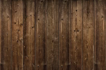 Zelfklevend Fotobehang Brown wood texture. Abstract background, empty template. rustic weathered barn wood background with knots and nail holes. Close up of wall made of wooden planks. © oobqoo