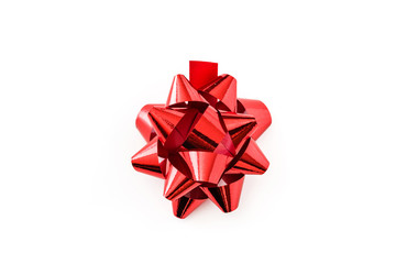 Red ribbon gift box isolated on white background

