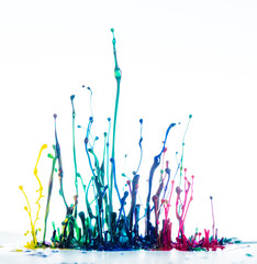 Splash colour liquids on a white background sculpture of the liquid