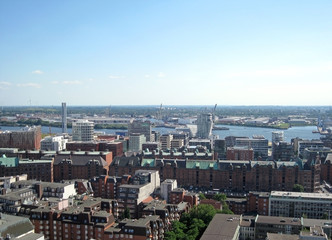 Fototapeta premium Aerial view of port and city, Hamburg, Germany
