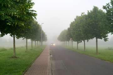 Obraz premium Highway in the early morning in the fog