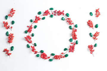 frame with berries. simple flat lay composition. creative layout, holiday concept