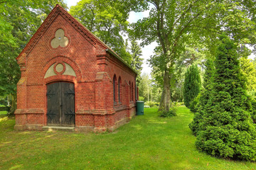 Fototapeta na wymiar Chapel on cemetery in Gristow, Mecklenburg-Vorpommern, Germany