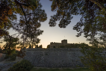 Medieval Castle of the Knights old town of Rhodes Island Greece.