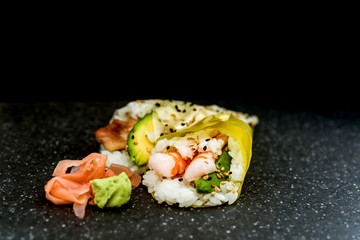 Japanese food Salmon and shrimp temaki sushi