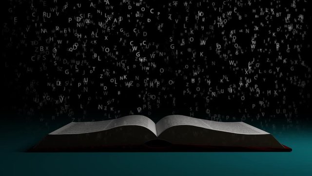 Letters fly around the book