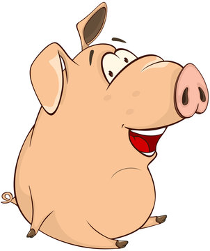 Illustration of a Cute Pig. Cartoon Character 