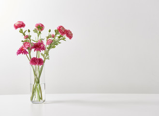 decorative red flowers vase and white background