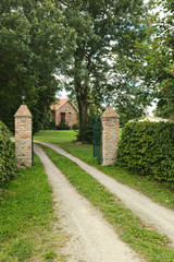 Entrance of manor listed as monument in Kirchdorf, Mecklenburg-Vorpommern, Germany