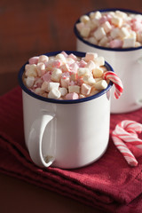 hot chocolate with mini marshmallow candy cane