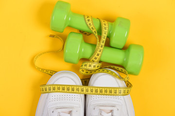 Morning run for health concept. Centimeter in yellow color